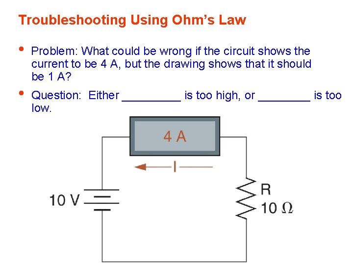 Troubleshooting Using Ohm’s Law • • Problem: What could be wrong if the circuit Troubleshooting Using Ohm’s Law • • Problem: What could be wrong if the circuit