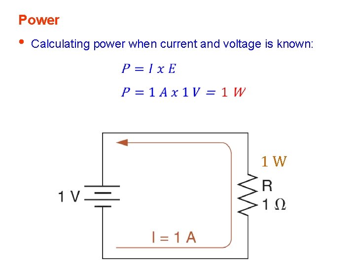 Power • Calculating power when current and voltage is known: 1 W 