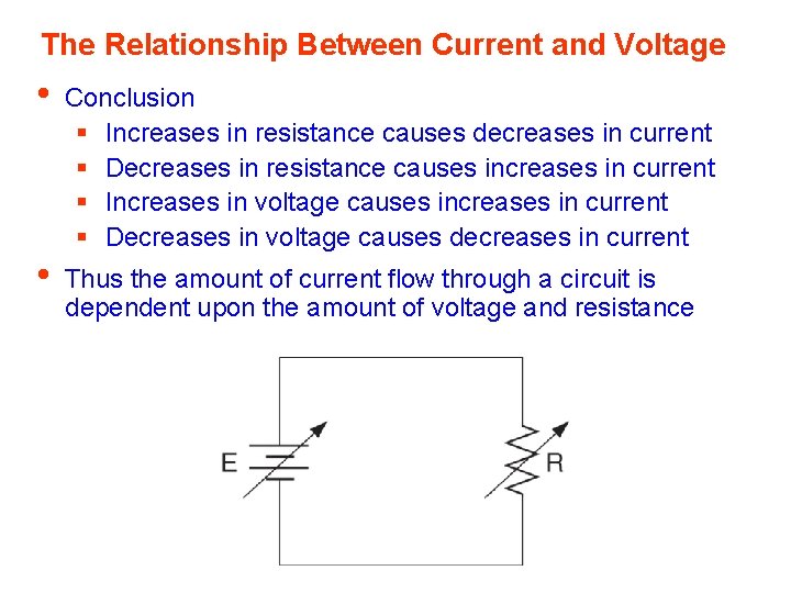 The Relationship Between Current and Voltage • • Conclusion § Increases in resistance causes The Relationship Between Current and Voltage • • Conclusion § Increases in resistance causes