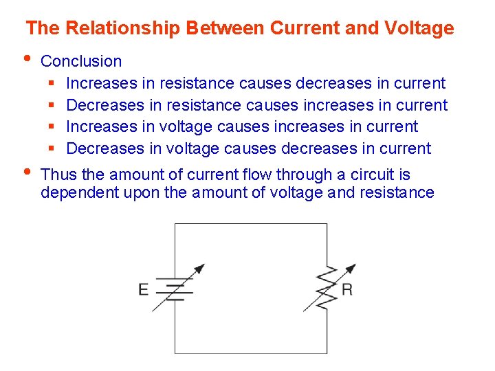 The Relationship Between Current and Voltage • • Conclusion § Increases in resistance causes