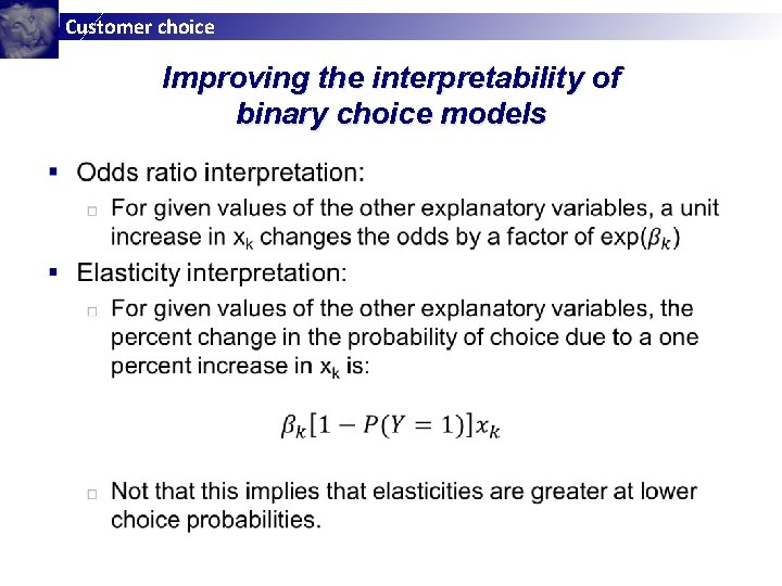 Customer choice Improving the interpretability of binary choice models Customer choice Improving the interpretability of binary choice models