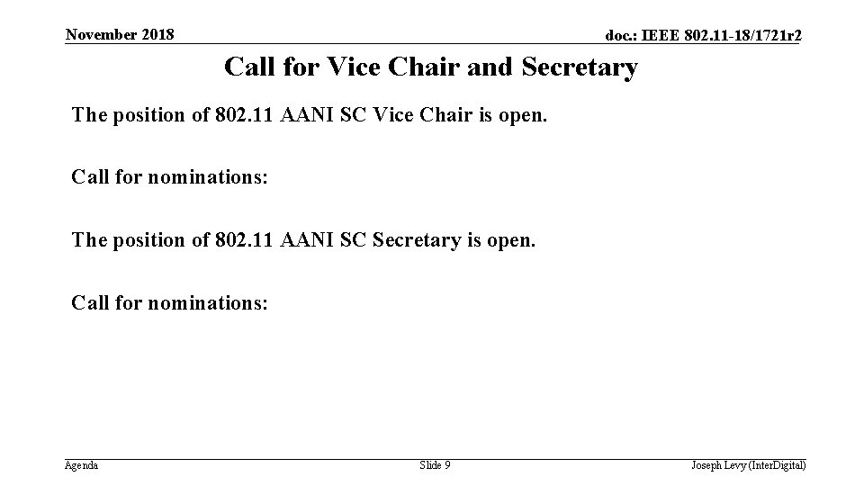 November 2018 doc. : IEEE 802. 11 -18/1721 r 2 Call for Vice Chair