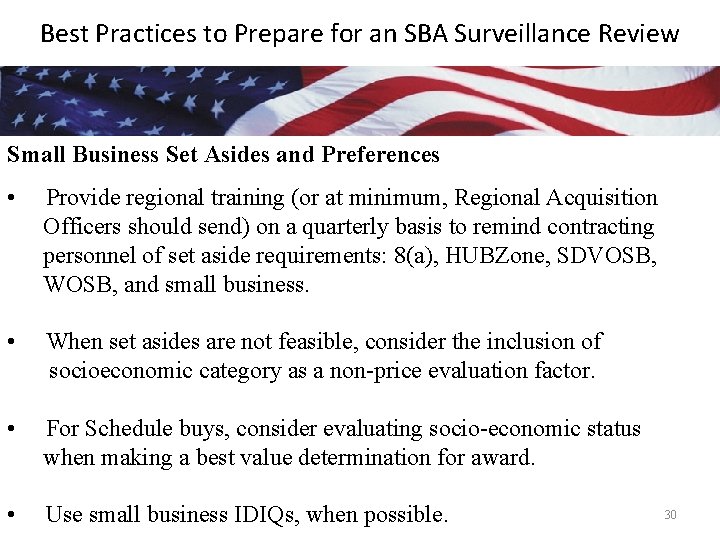 Best Practices to Prepare for an SBA Surveillance Review Small Business Set Asides and