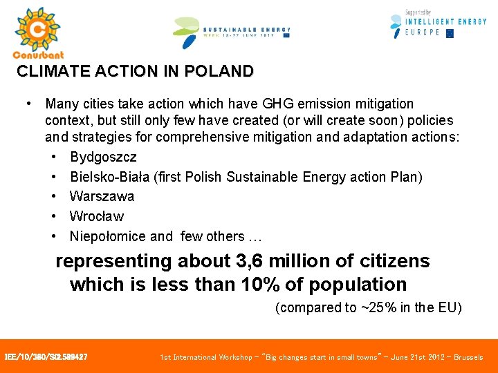 CLIMATE ACTION IN POLAND • Many cities take action which have GHG emission mitigation