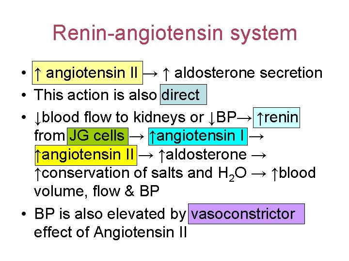 Renin-angiotensin system • ↑ angiotensin II → ↑ aldosterone secretion • This action is
