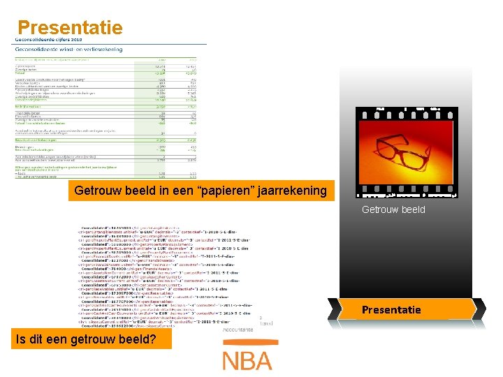 Presentatie Getrouw beeld in een “papieren” jaarrekening The dictonary of SBR The package Getrouw