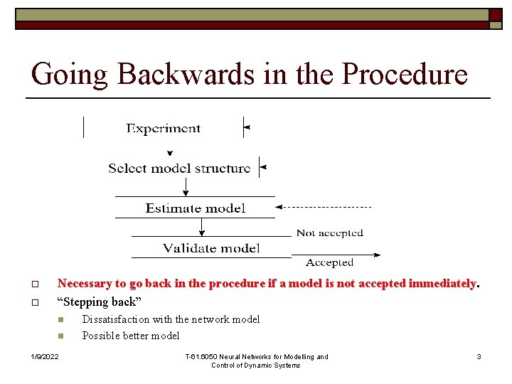 Going Backwards in the Procedure o o Necessary to go back in the procedure