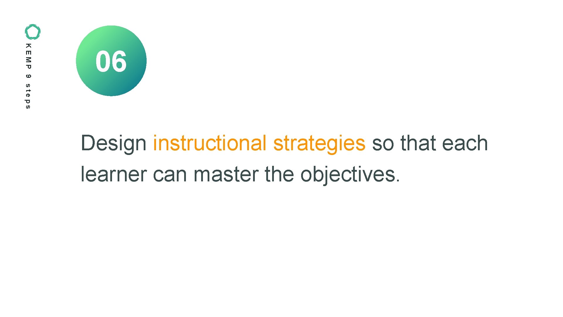 KEMP 9 steps 06 Design instructional strategies so that each learner can master the