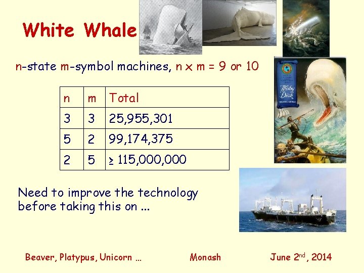 White Whale n-state m-symbol machines, n x m = 9 or 10 n m