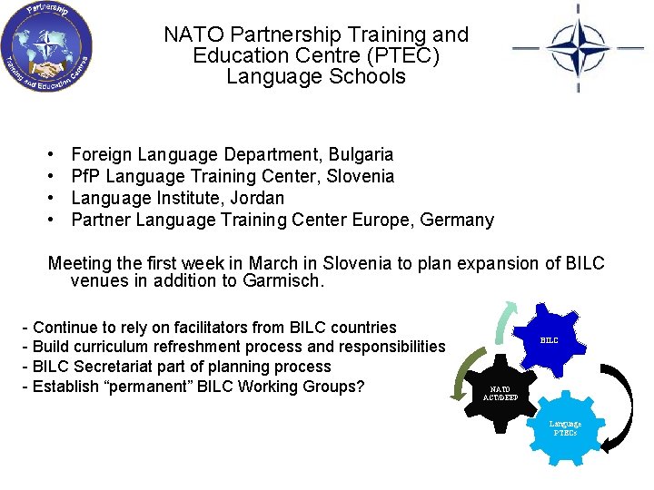 NATO Partnership Training and Education Centre (PTEC) Language Schools • • Foreign Language Department,