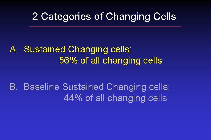 2 Categories of Changing Cells A. Sustained Changing cells: 56% of all changing cells
