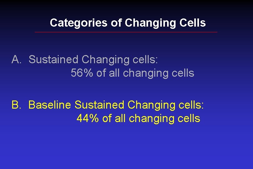 Categories of Changing Cells A. Sustained Changing cells: 56% of all changing cells B.