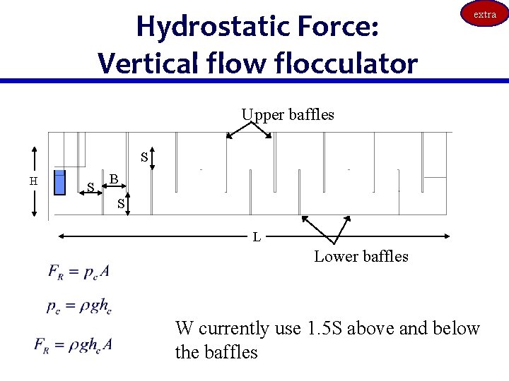 Hydrostatic Force: Vertical flow flocculator extra Upper baffles S H S B S L