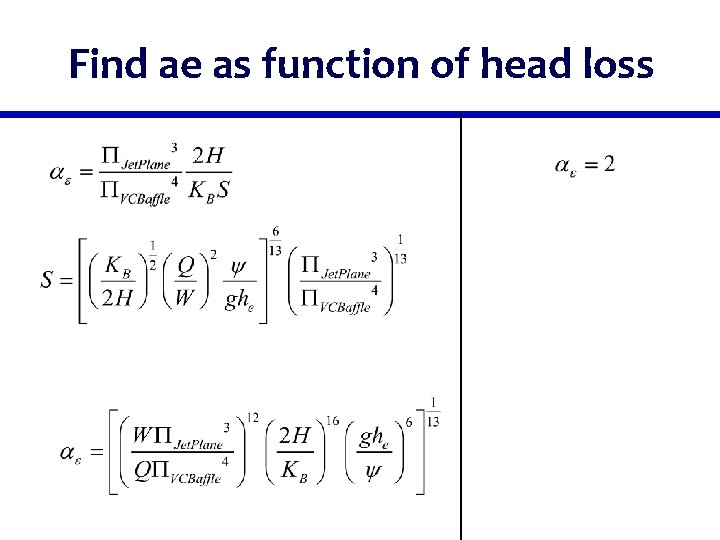 Find ae as function of head loss 