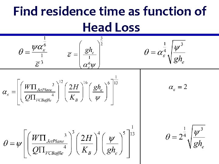 Find residence time as function of Head Loss 