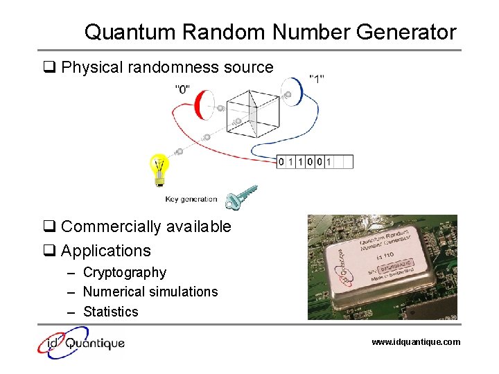 Quantum Random Number Generator q Physical randomness source q Commercially available q Applications –