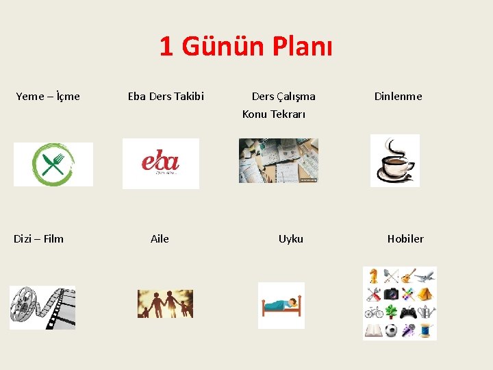 1 Günün Planı Yeme – İçme Dizi – Film Eba Ders Takibi Aile Ders