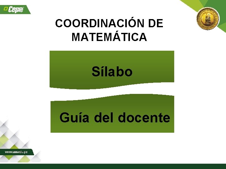 COORDINACIÓN DE MATEMÁTICA Sílabo Guía del docente 