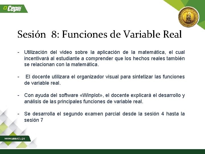 Sesión 8: Funciones de Variable Real - Utilización del video sobre la aplicación de