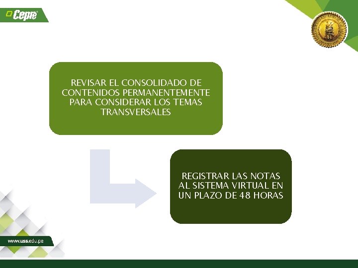 REVISAR EL CONSOLIDADO DE CONTENIDOS PERMANENTEMENTE PARA CONSIDERAR LOS TEMAS TRANSVERSALES REGISTRAR LAS NOTAS