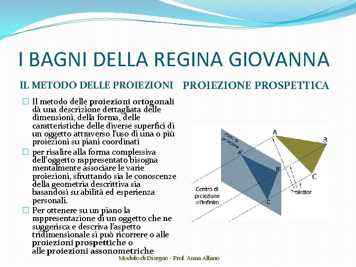 I BAGNI DELLA REGINA GIOVANNA IL METODO DELLE PROIEZIONI PROIEZIONE PROSPETTICA � Il metodo