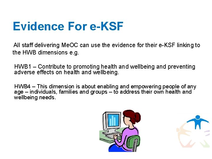 Evidence For e-KSF All staff delivering Me. OC can use the evidence for their