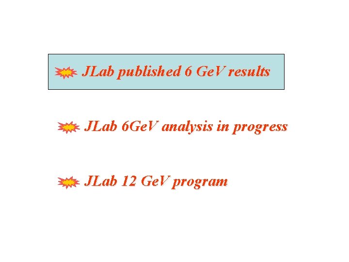 JLab published 6 Ge. V results JLab 6 Ge. V analysis in progress JLab