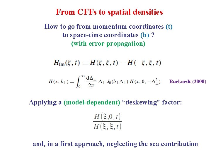 From CFFs to spatial densities How to go from momentum coordinates (t) to space-time