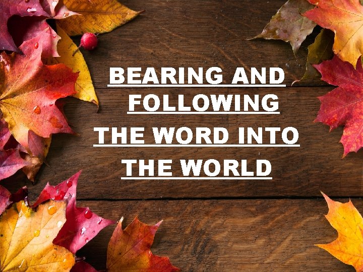 BEARING AND FOLLOWING THE WORD INTO THE WORLD 