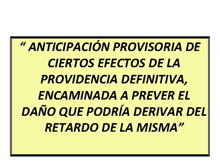 “ ANTICIPACIÓN PROVISORIA DE CIERTOS EFECTOS DE LA PROVIDENCIA DEFINITIVA, ENCAMINADA A PREVER EL