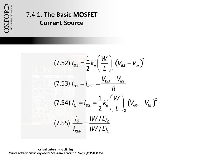 7. 4. 1. The Basic MOSFET Current Source Oxford University Publishing Microelectronic Circuits by