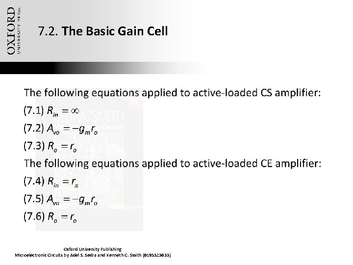 7. 2. The Basic Gain Cell Oxford University Publishing Microelectronic Circuits by Adel S.