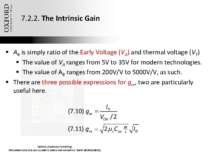 7. 2. 2. The Intrinsic Gain § A 0 is simply ratio of the