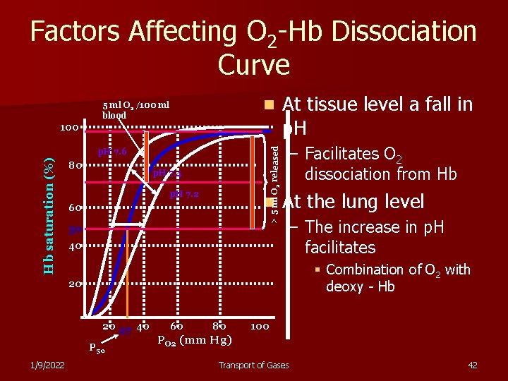 Factors Affecting O 2 -Hb Dissociation Curve n 5 ml O 2 /100 ml
