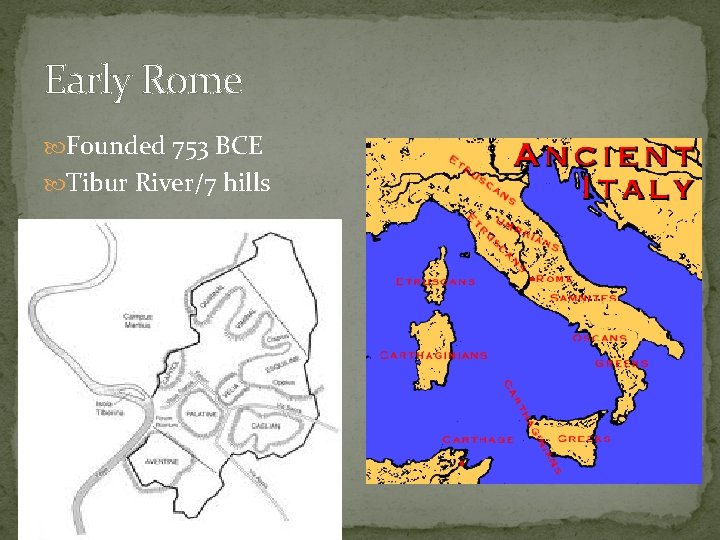 Early Rome Founded 753 BCE Tibur River/7 hills 