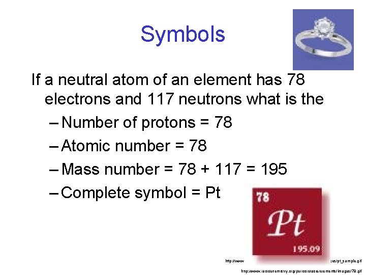 Symbols If a neutral atom of an element has 78 electrons and 117 neutrons