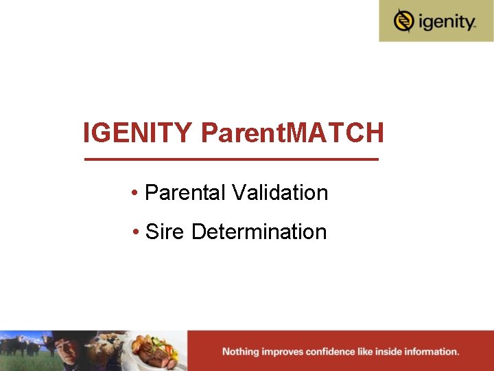 IGENITY Parent. MATCH • Parental Validation • Sire Determination 