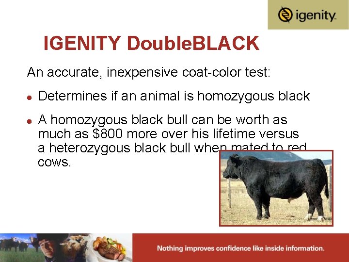 IGENITY Double. BLACK An accurate, inexpensive coat-color test: l l Determines if an animal