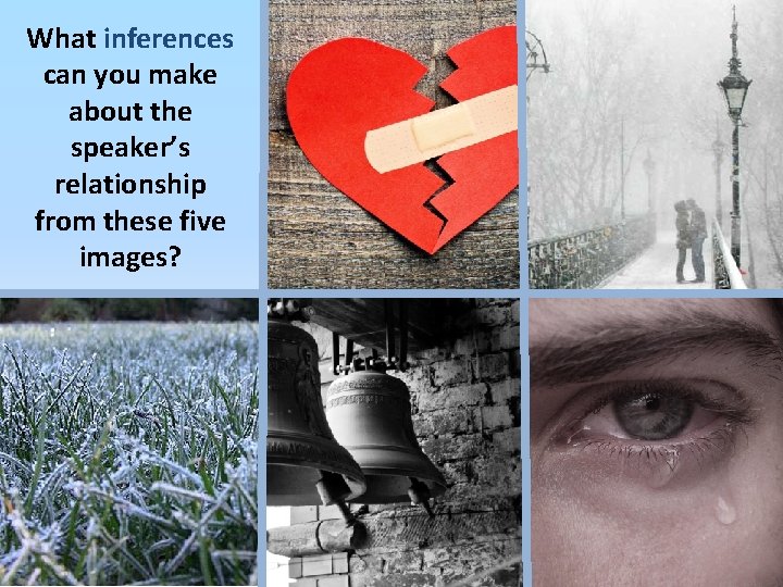 What inferences can you make about the speaker’s relationship from these five images? 