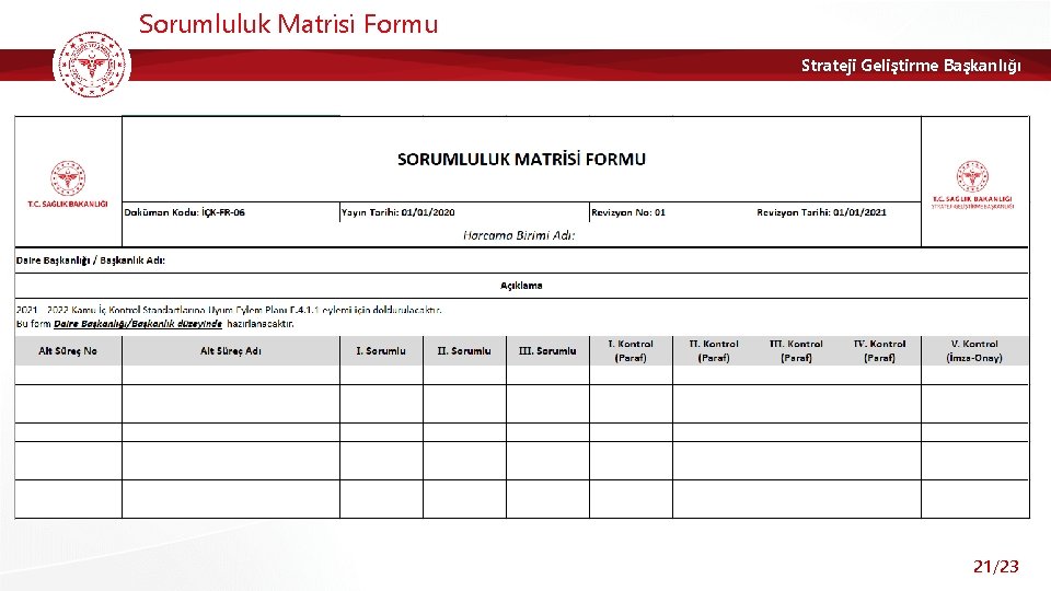 Sorumluluk Matrisi Formu Strateji Geliştirme Başkanlığı 21/23 