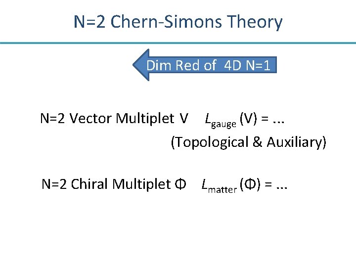 N=2 Chern-Simons Theory Dim Red of 4 D N=1 N=2 Vector Multiplet V Lgauge