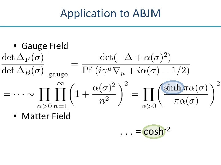 Application to ABJM • Gauge Field • Matter Field . . . = cosh-2