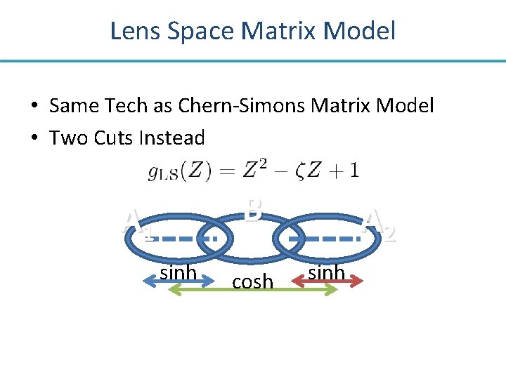 Lens Space Matrix Model • Same Tech as Chern-Simons Matrix Model • Two Cuts