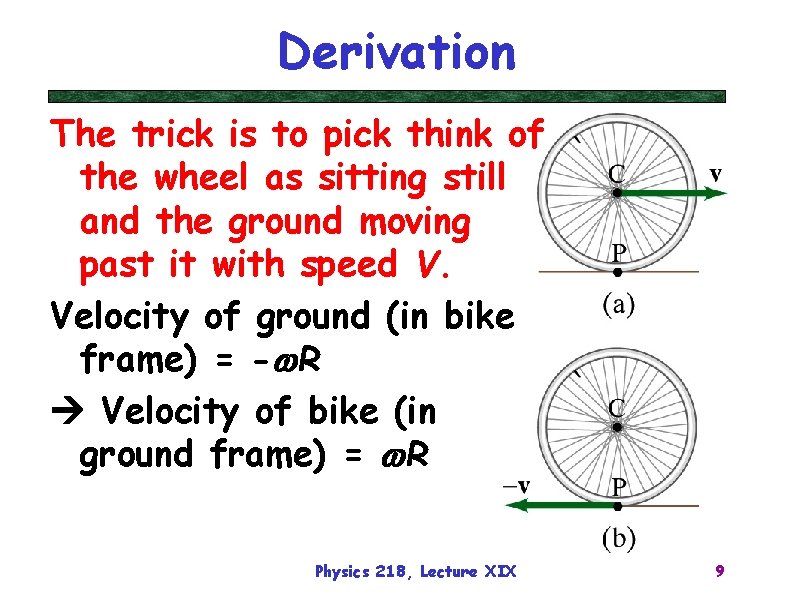 Derivation The trick is to pick think of the wheel as sitting still and