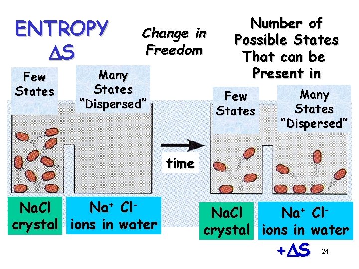 ENTROPY DS Few States Change in Freedom Many States “Dispersed” Number of Possible States