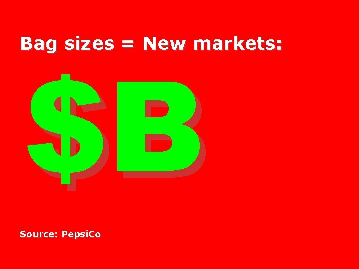 Bag sizes = New markets: $B Source: Pepsi. Co 