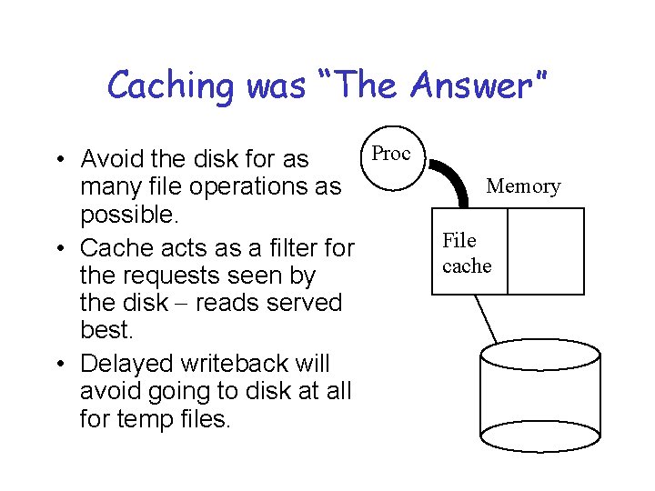 Caching was “The Answer” Proc • Avoid the disk for as many file operations