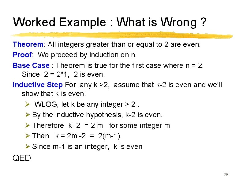 Worked Example : What is Wrong ? Theorem: All integers greater than or equal