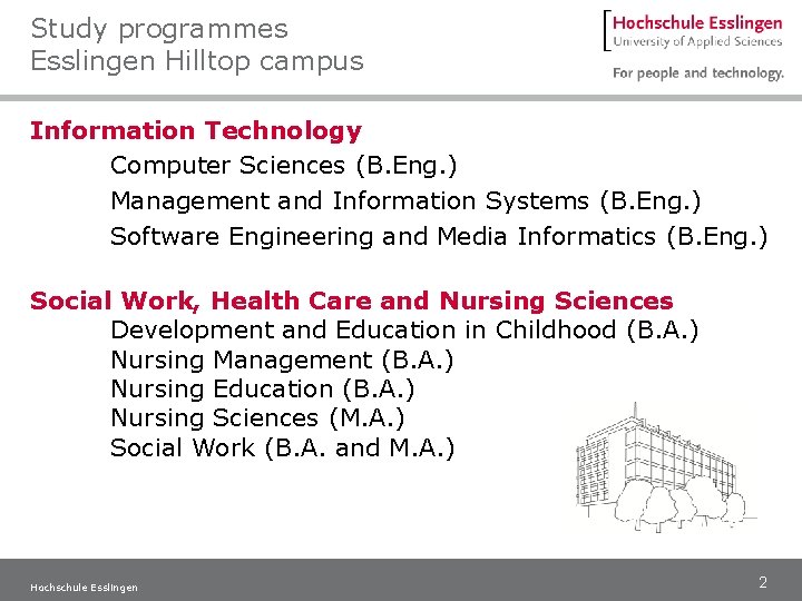 Study programmes Esslingen Hilltop campus Information Technology Computer Sciences (B. Eng. ) Management and