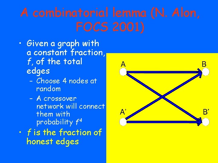 A combinatorial lemma (N. Alon, FOCS 2001) • Given a graph with a constant